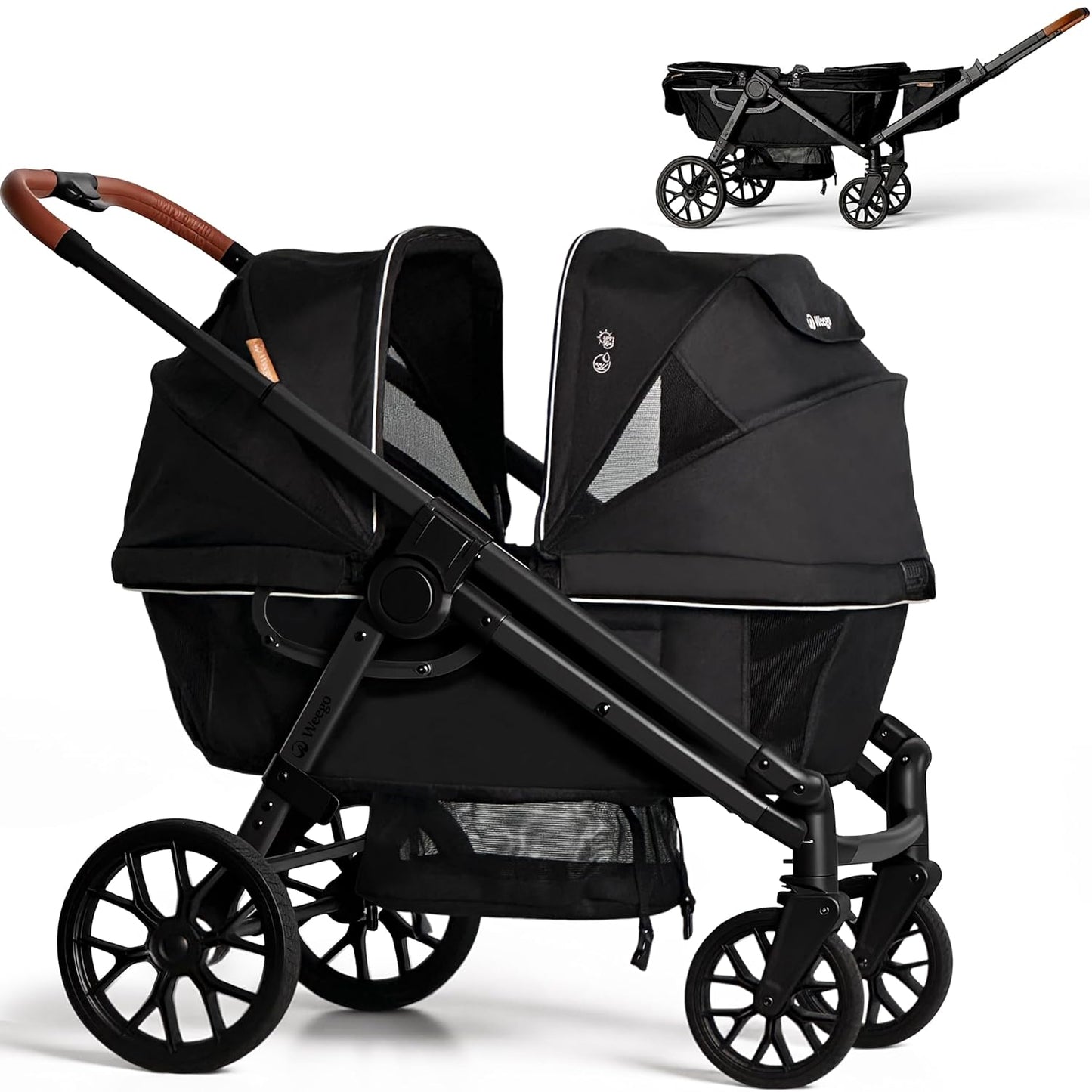 Tandem Wagon Stroller for 2 Kids with UV-Protection Canopy