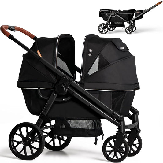 Tandem Wagon Stroller for 2 Kids with UV-Protection Canopy
