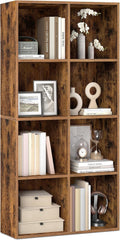 8-Compartment Cube Bookshelf - Rustic Brown Storage Shelf
