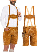 Lederhosen for Men Short Light Brown - Genuine Cow Suede Oktoberfest