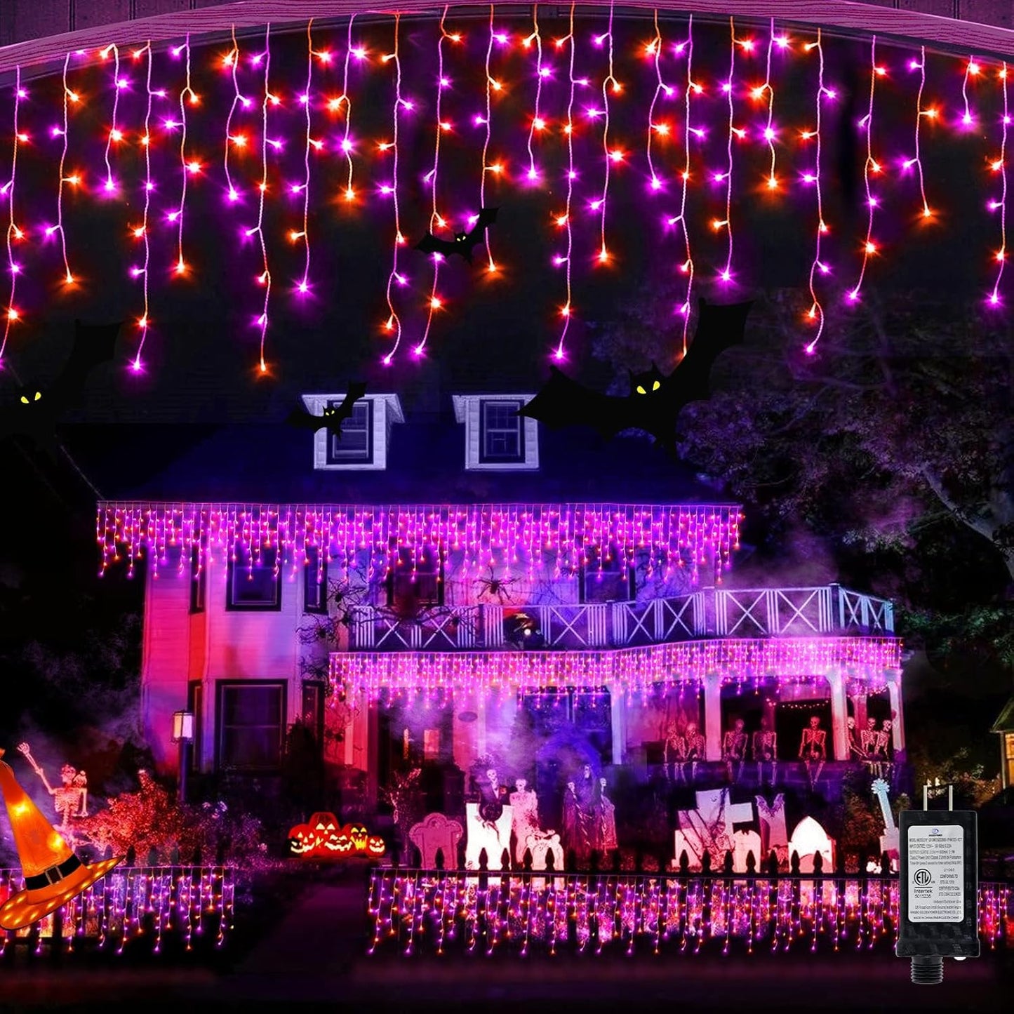 65ft Halloween Curtain Lights - 640 LEDs, 8 Modes, Timer, Waterproof