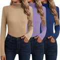 Neer 3 Pack Cotton Women's Turtleneck Long Sleeve Tops - Warm Cashmere