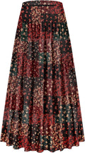 Chiffon High Waist Floral Maxi Skirt - Boho Tiered Pleated A-Line