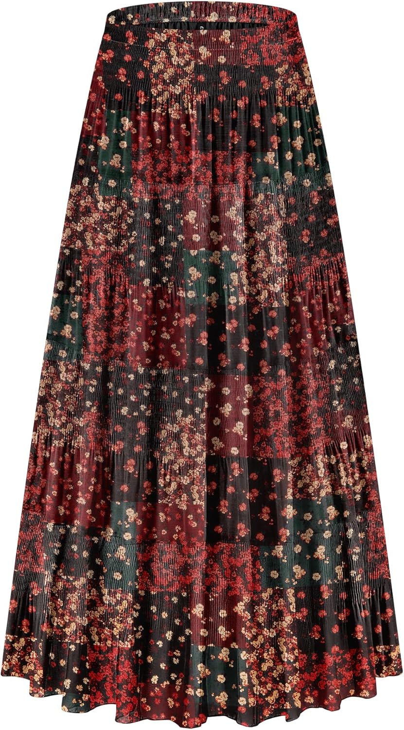 Chiffon High Waist Tiered Floral Maxi Skirt for Women