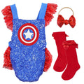 superhero inspired baby girl Halloween costume romper set - handmade