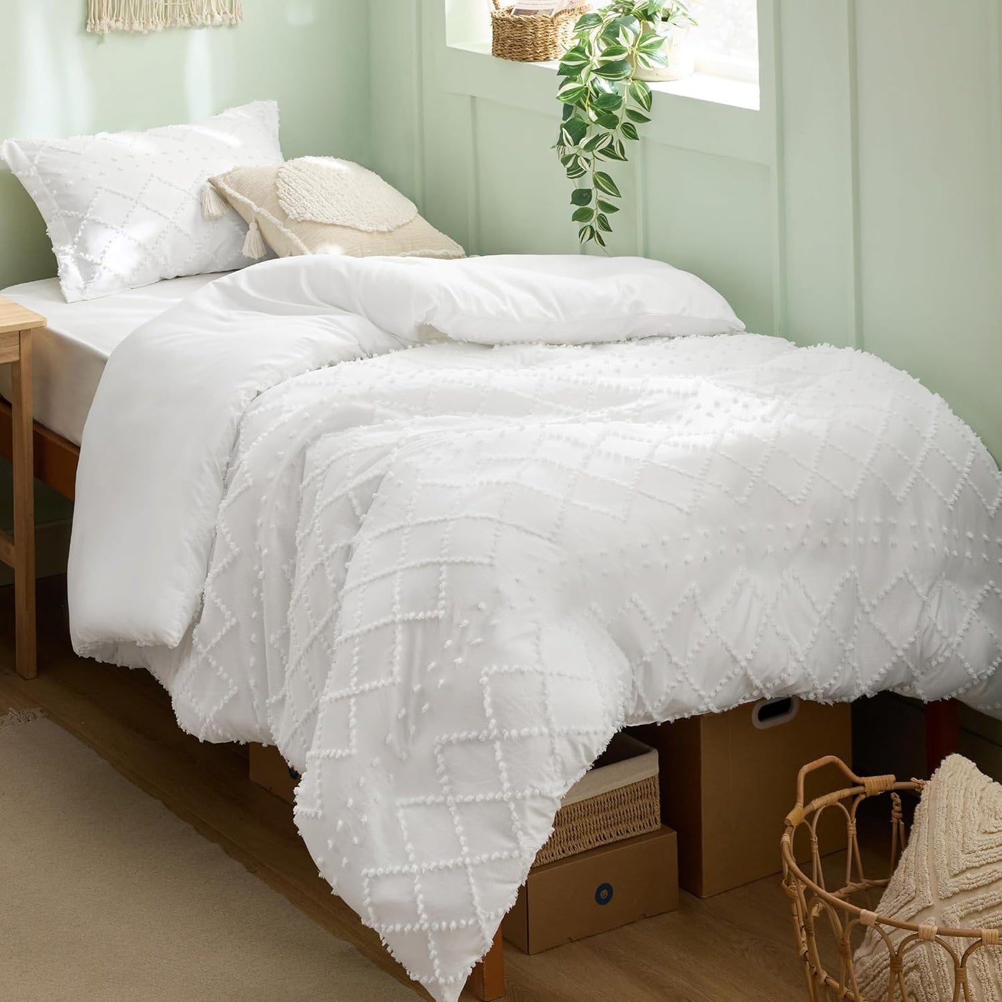 Boho Twin Duvet Cover - Soft White Bedding for All Seasons
