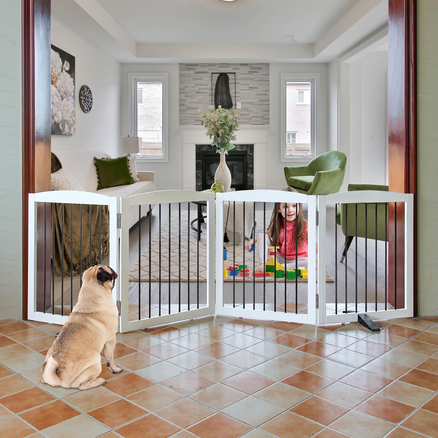 Freestanding Panel Dog Gate - Foldable Wooden Pet Fence for Indoors