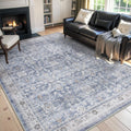 Vintage Area Rug 5x7 Blue Rug for Living Room - Soft Distressed Style