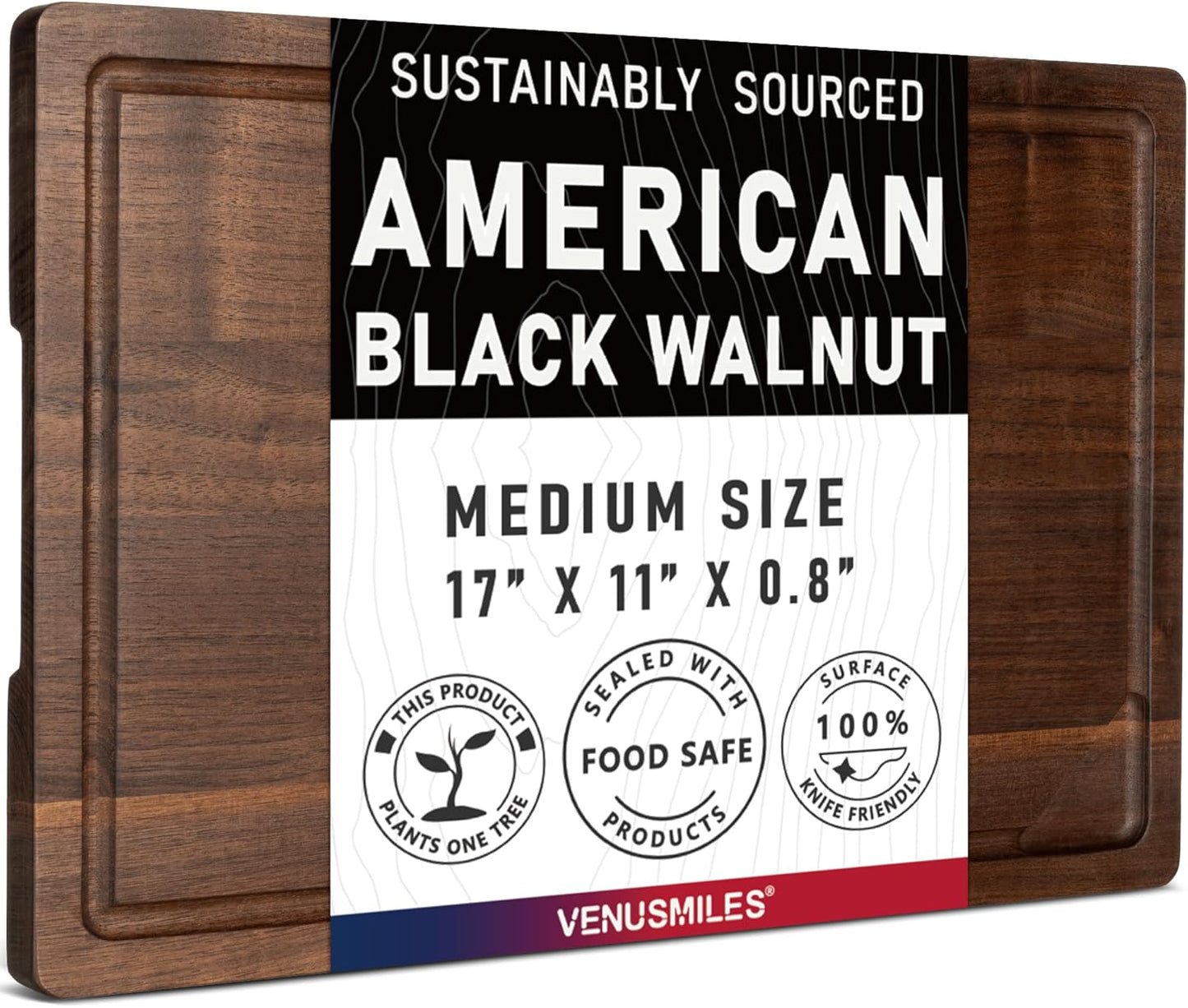 Walnut Wood Cutting Board with Deep Juice Groove & Handles