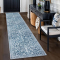 Vintage Runner Rug 2x10 Blue and White - Long Washable Hallway Runner