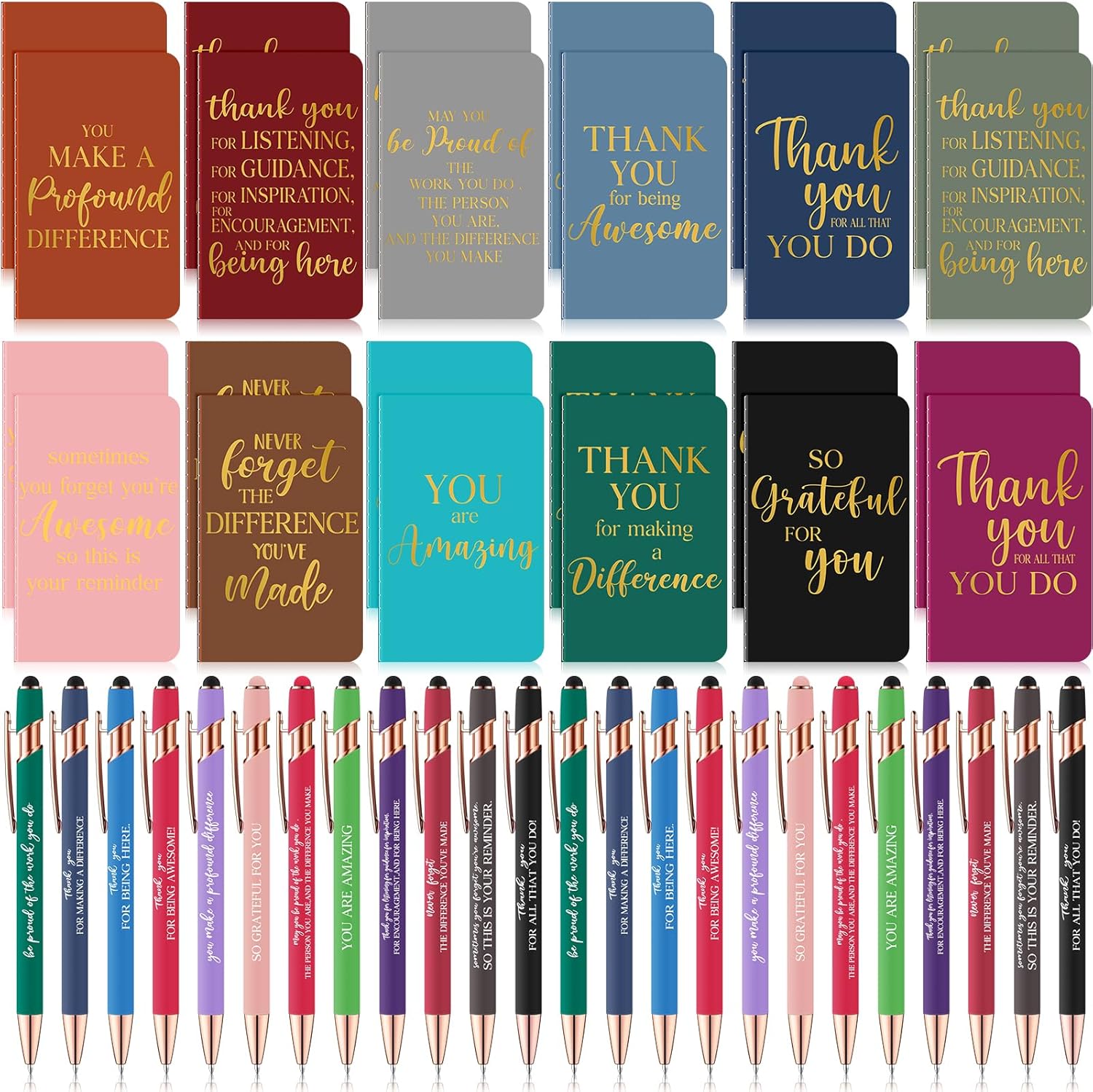 96 Pcs Motivational Pens and Notepads Set for Appreciation Gifts