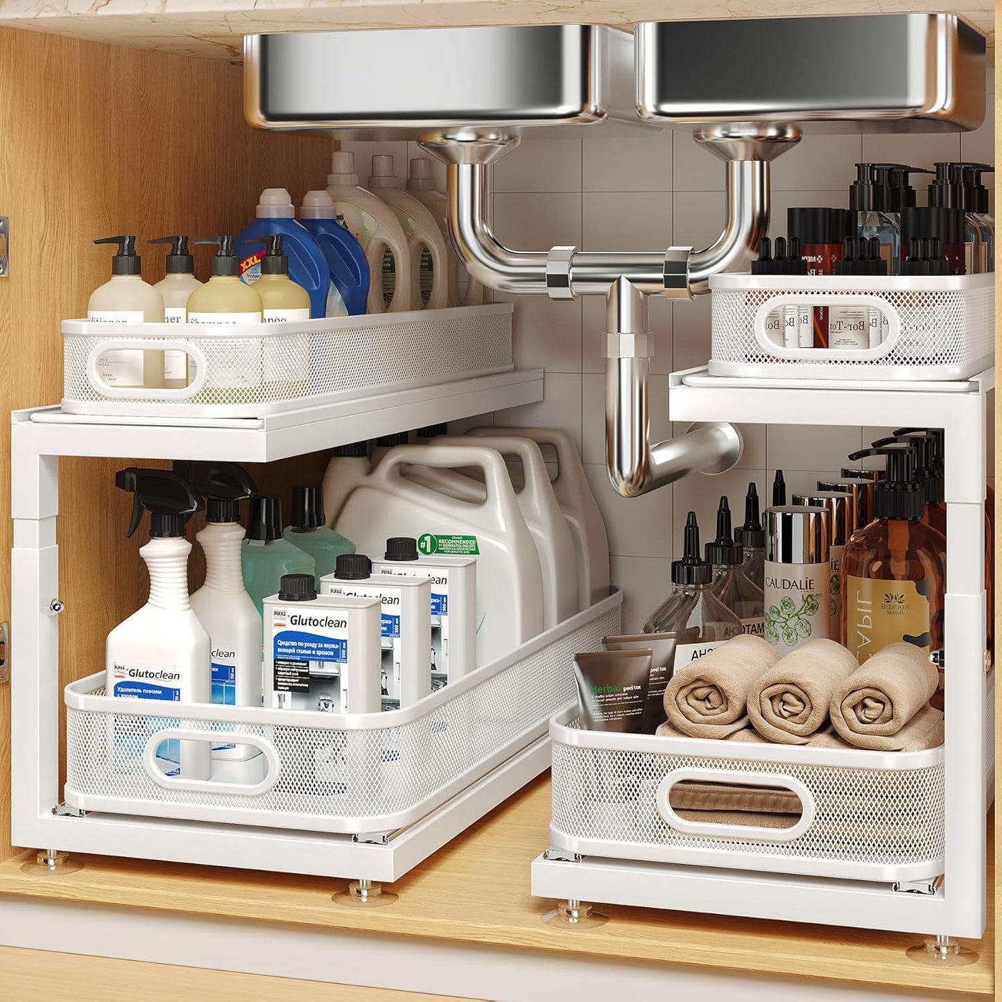 2-Pack 21.3 IN Depth Under Sink Organizer with Dual Pull-Out Design