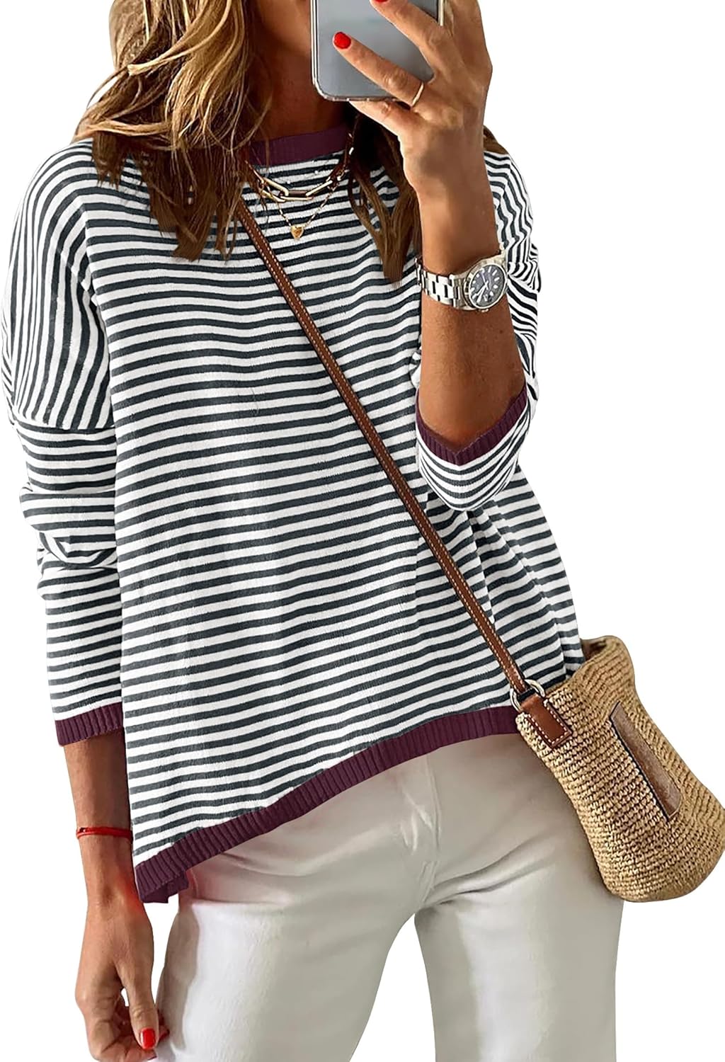 ZESICA Women's Fall Striped Sweaters for Trendy Looks