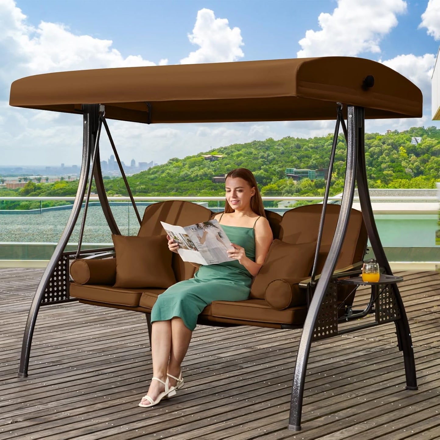 3 in 1 Outdoor Porch Swing with Adjustable Canopy for Comfort