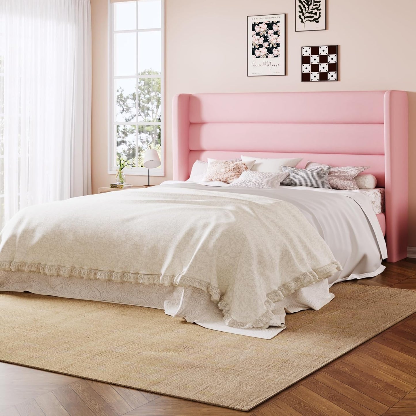 Allewie Full Size Platform Bed Frame with Velvet Headboard