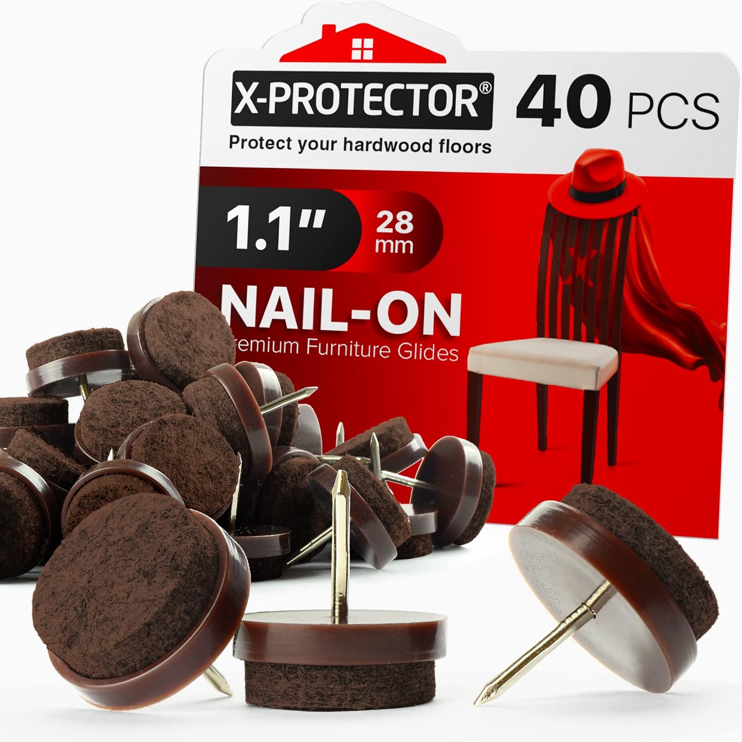 X-Protector Nail-on Felt Pads - Floor Protection for Furniture Legs