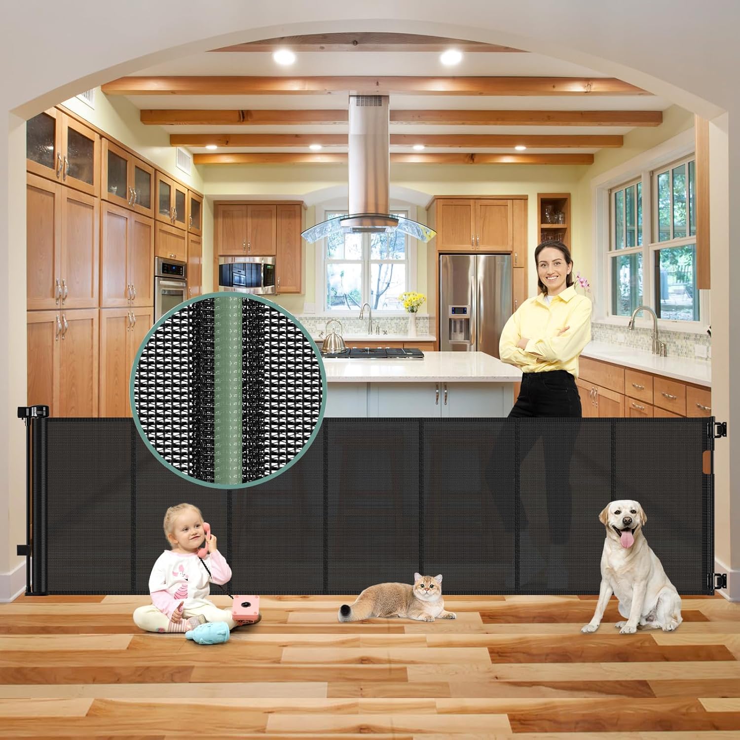 Reinforced Bottom 100 Inch Retractable Baby Gates for Large Openings