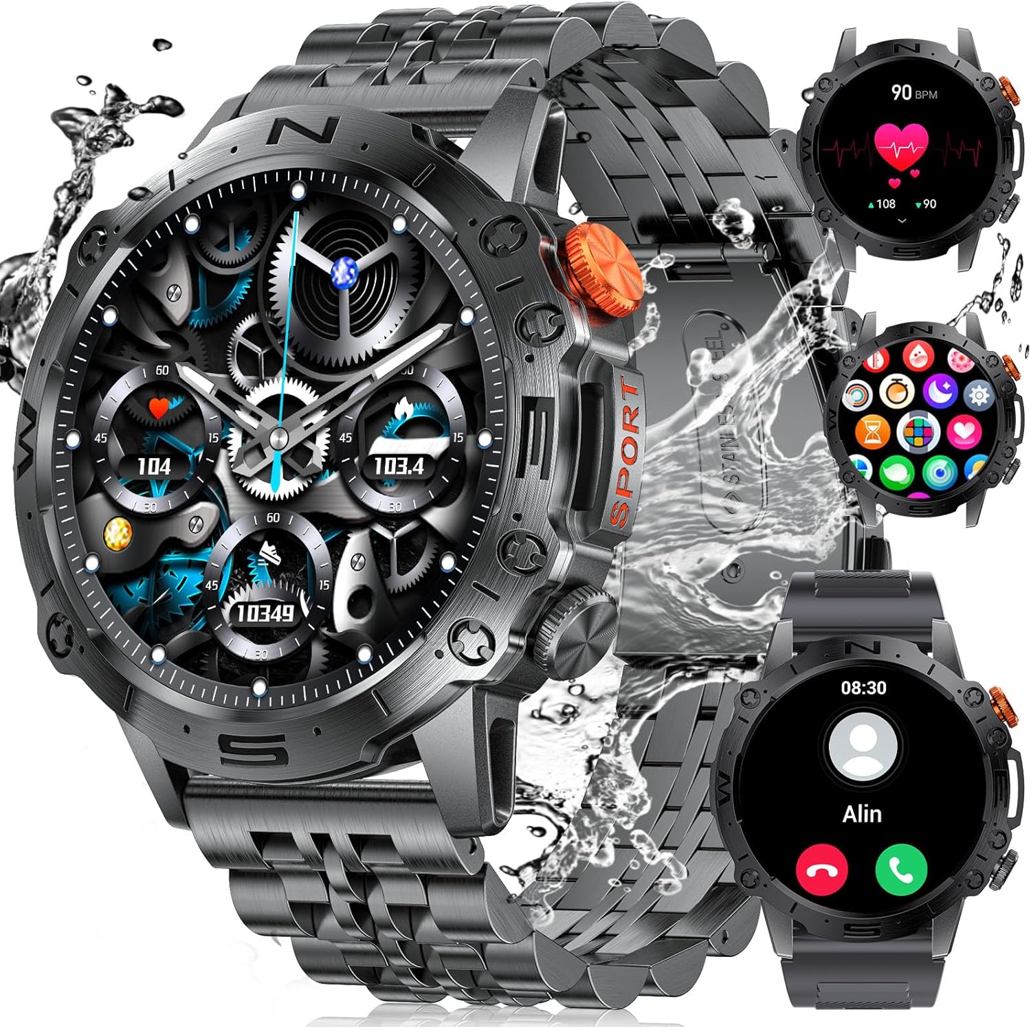 Rugged Smartwatch: Answer Calls, Waterp. 5ATM, Heart/Sleep Monitor