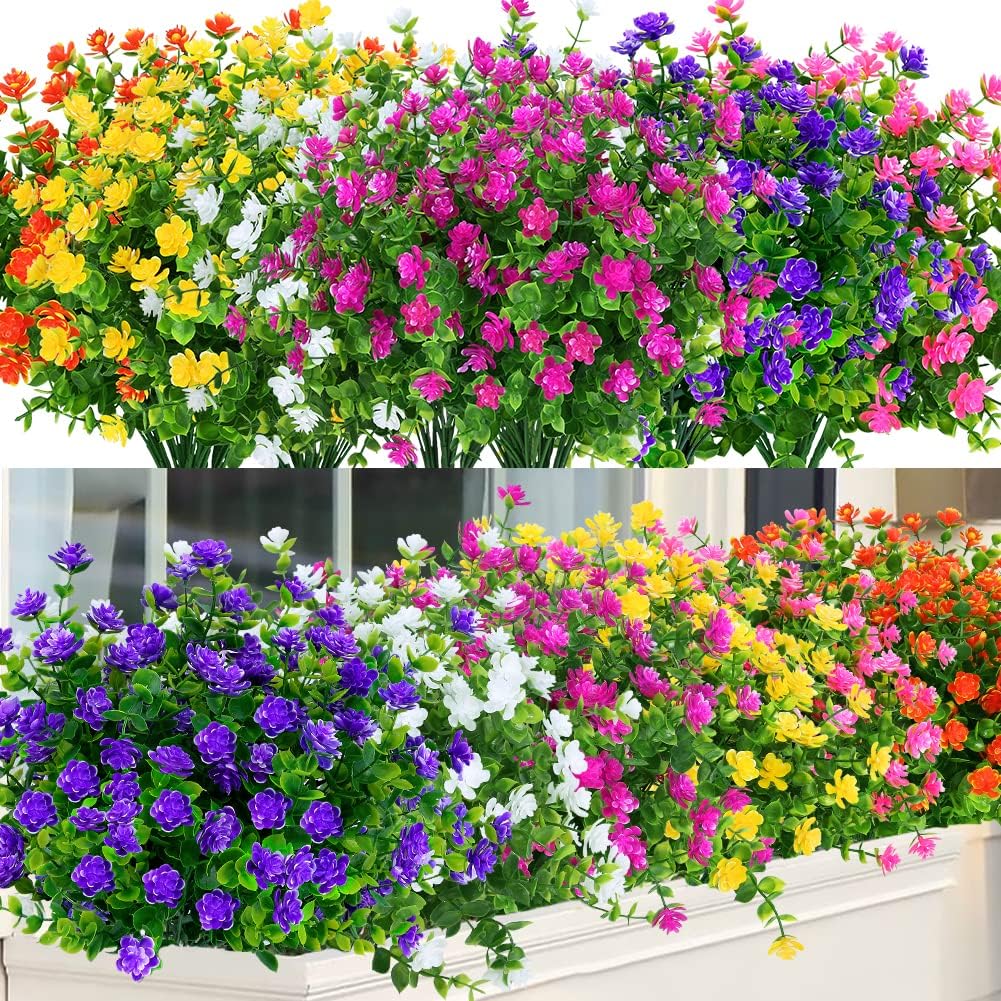 24 Bundles Outdoor Artificial Flowers for Home and Garden Decor