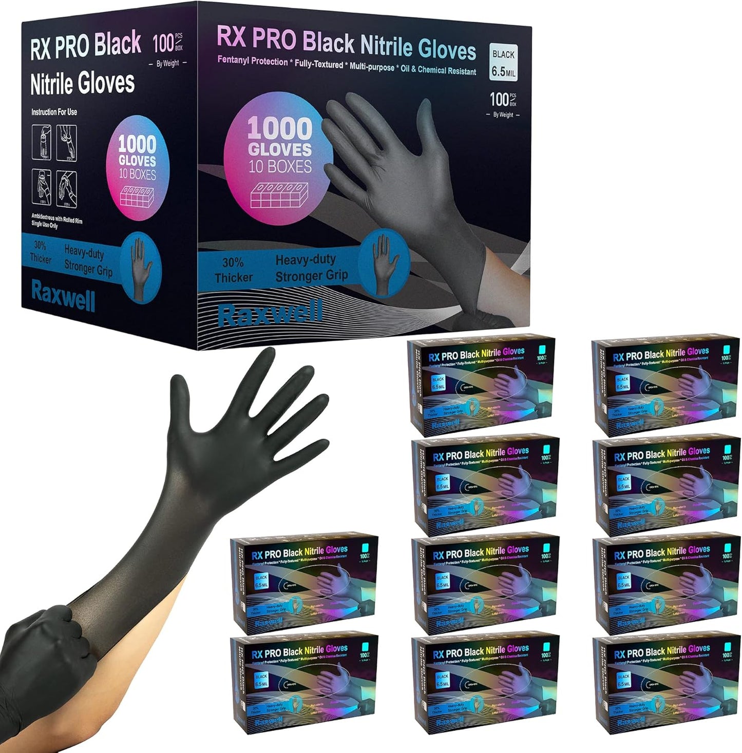Raxwell Black Nitrile Disposable Gloves for Cooking and BBQ