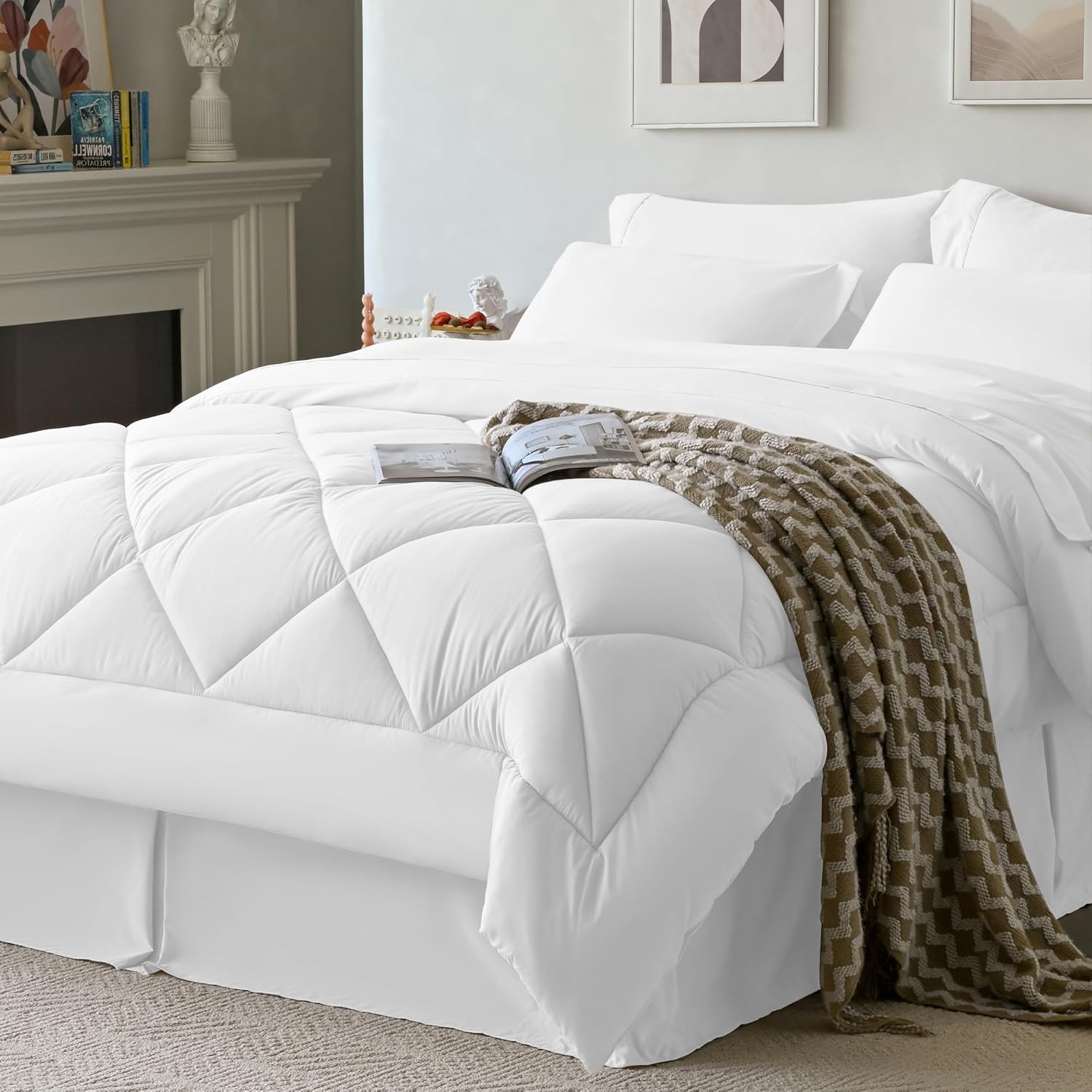 Newspin King Comforter Set White - All Season Bed in a Bag