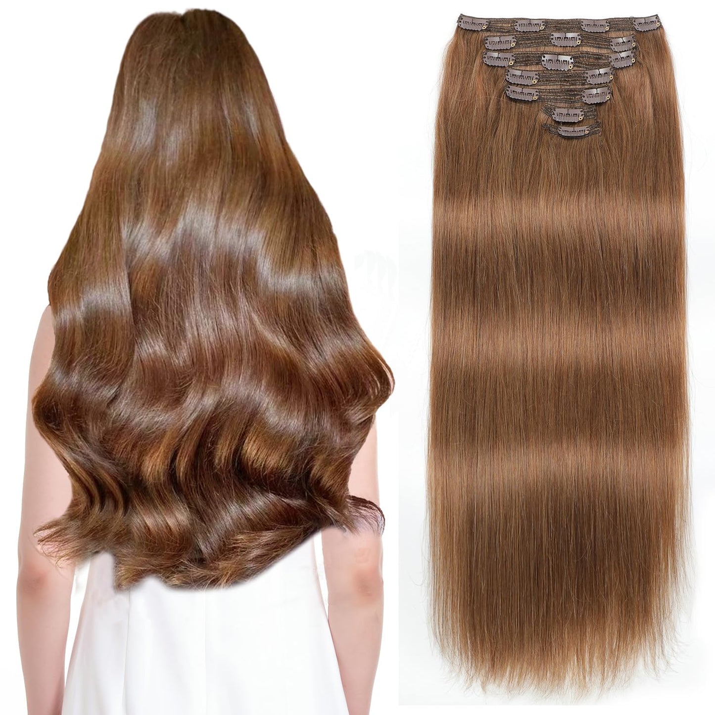 Clip in Hair Extensions Real Human Hair 18in 150g Soft Straight