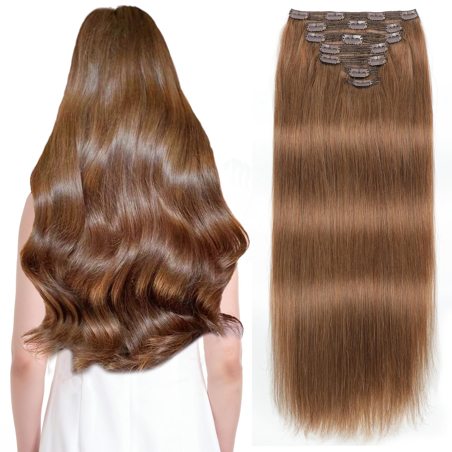 Clip in Hair Extensions Real Human Hair 18in 150g Soft Straight