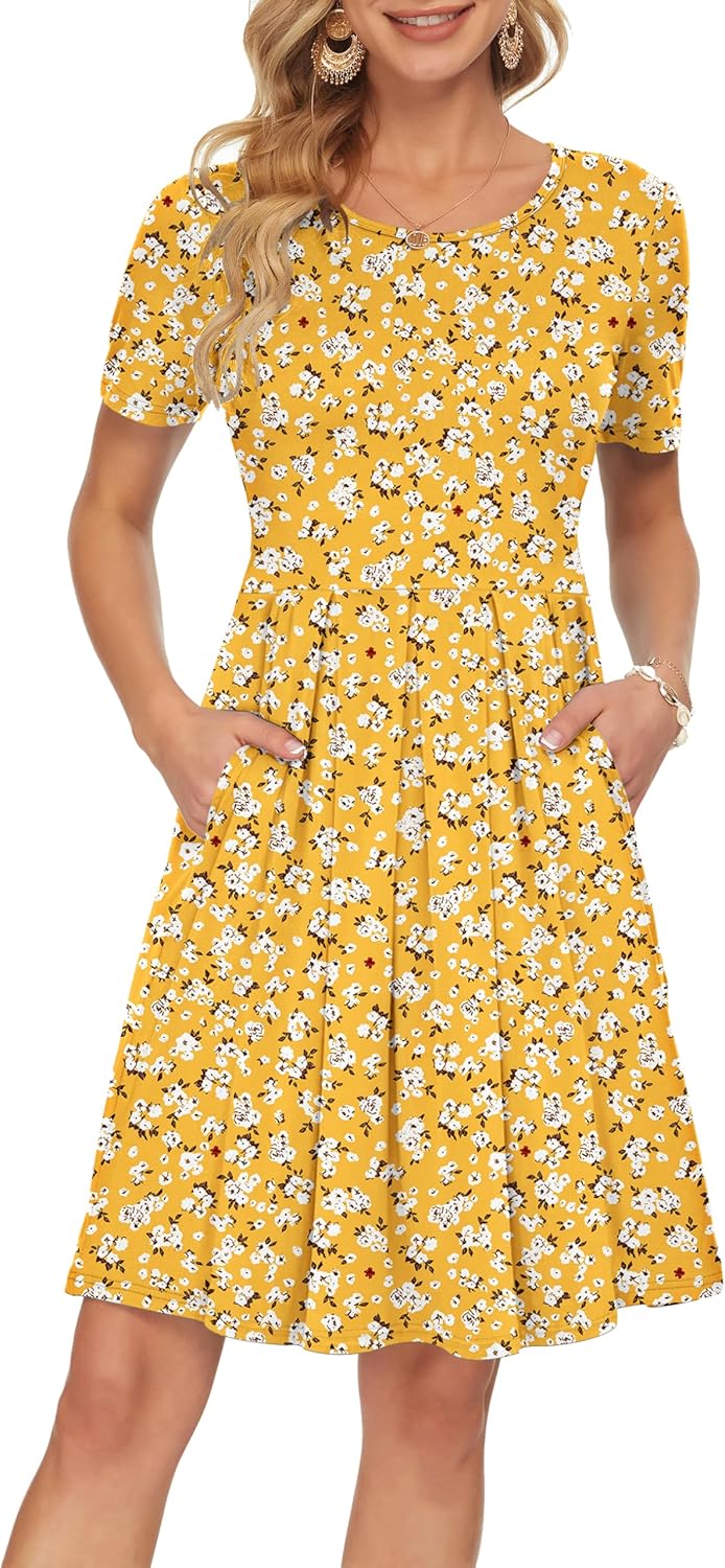AUSELILY Women's Short Sleeve Summer Dress with Pockets