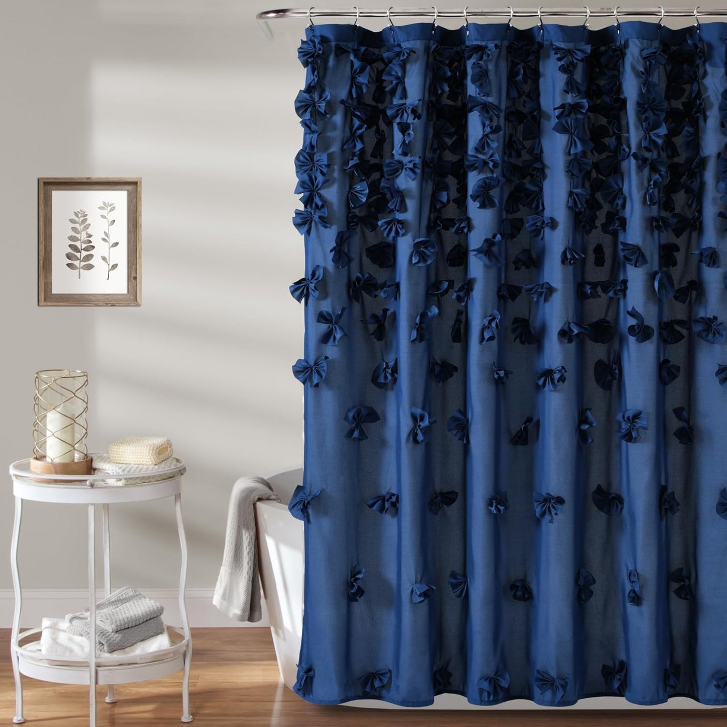 Riley Shower Curtain with Bows - Charming Navy Bathroom Decor