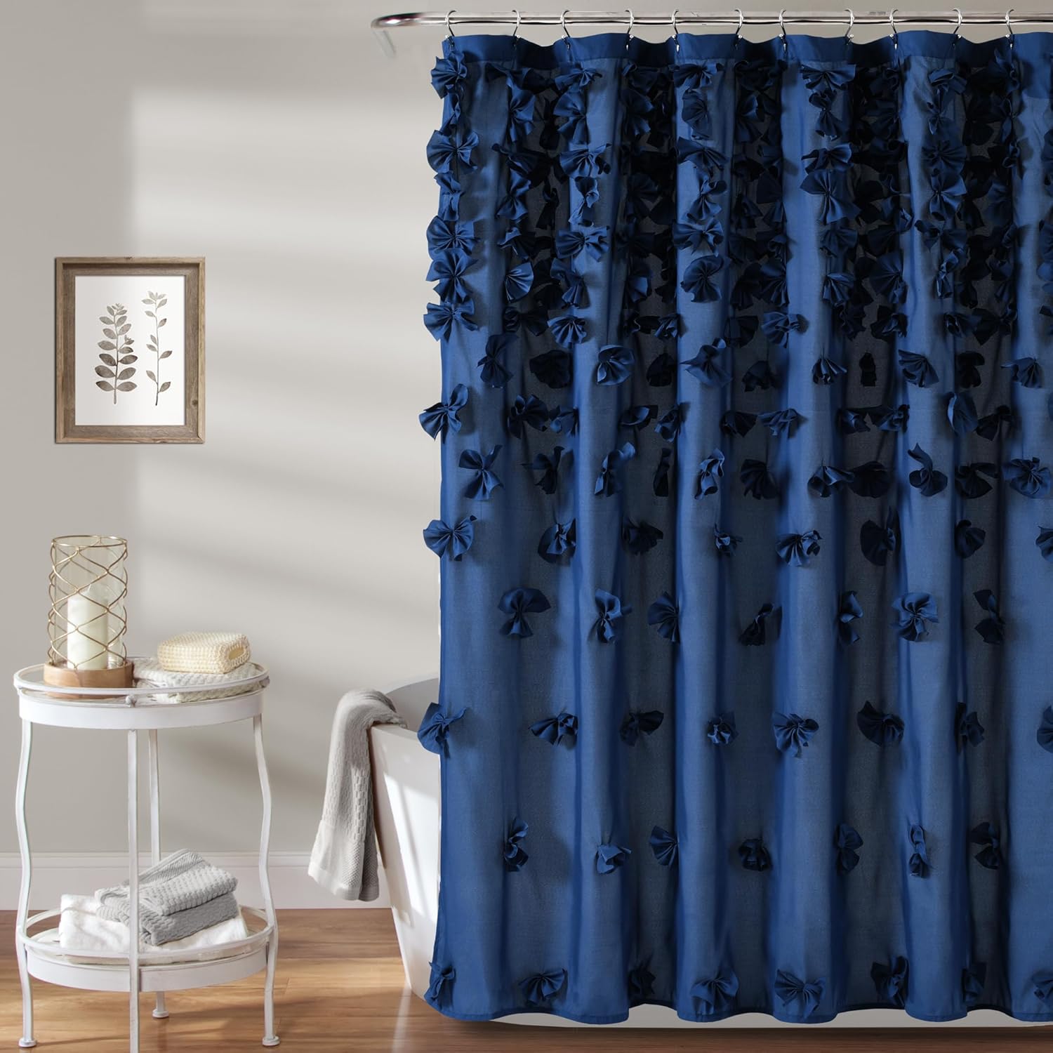 Riley Shower Curtain with Bows - Charming Navy Bathroom Decor