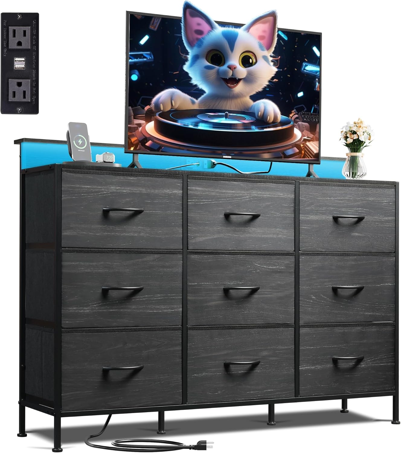 WLIVE Black TV Stand for 45 to 55 inch TVs with LED Lights