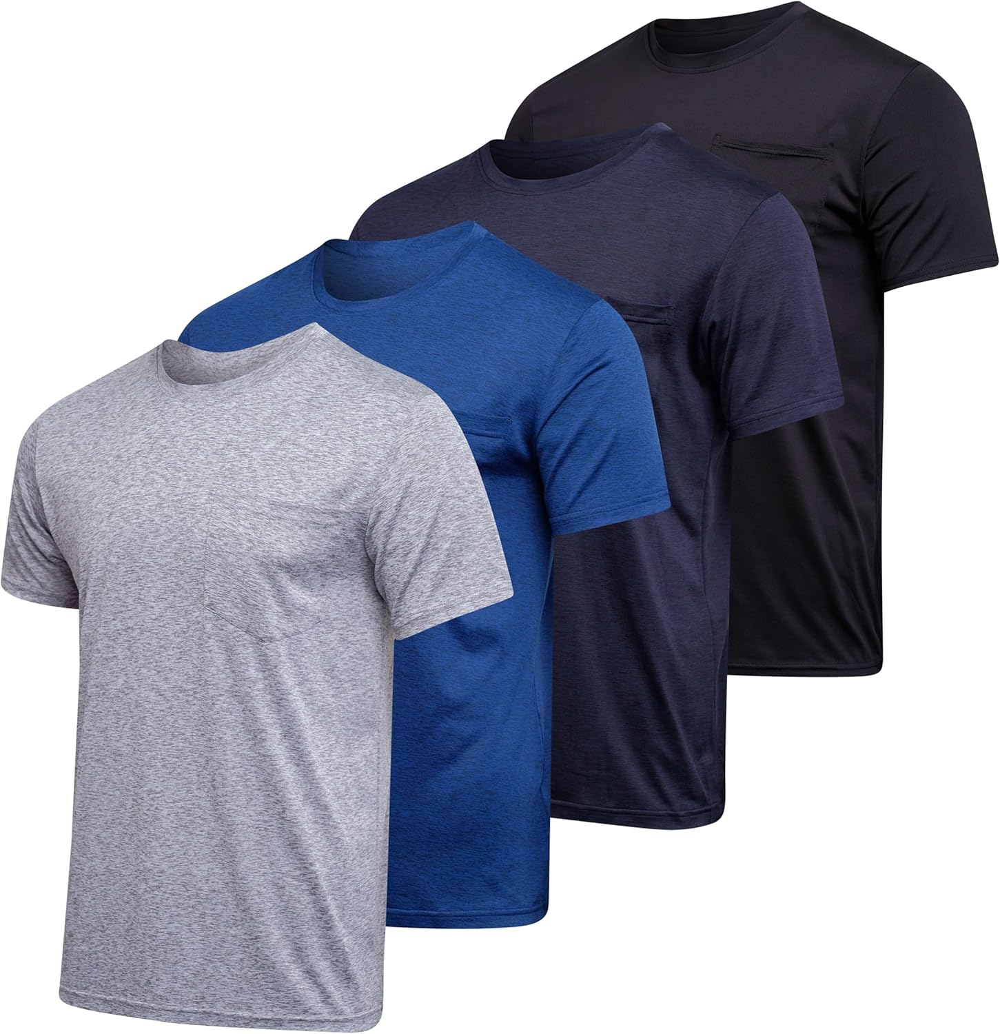 Men's Dry-Fit Short Sleeve Pocket Crew Athletic T-Shirt 4-Pack