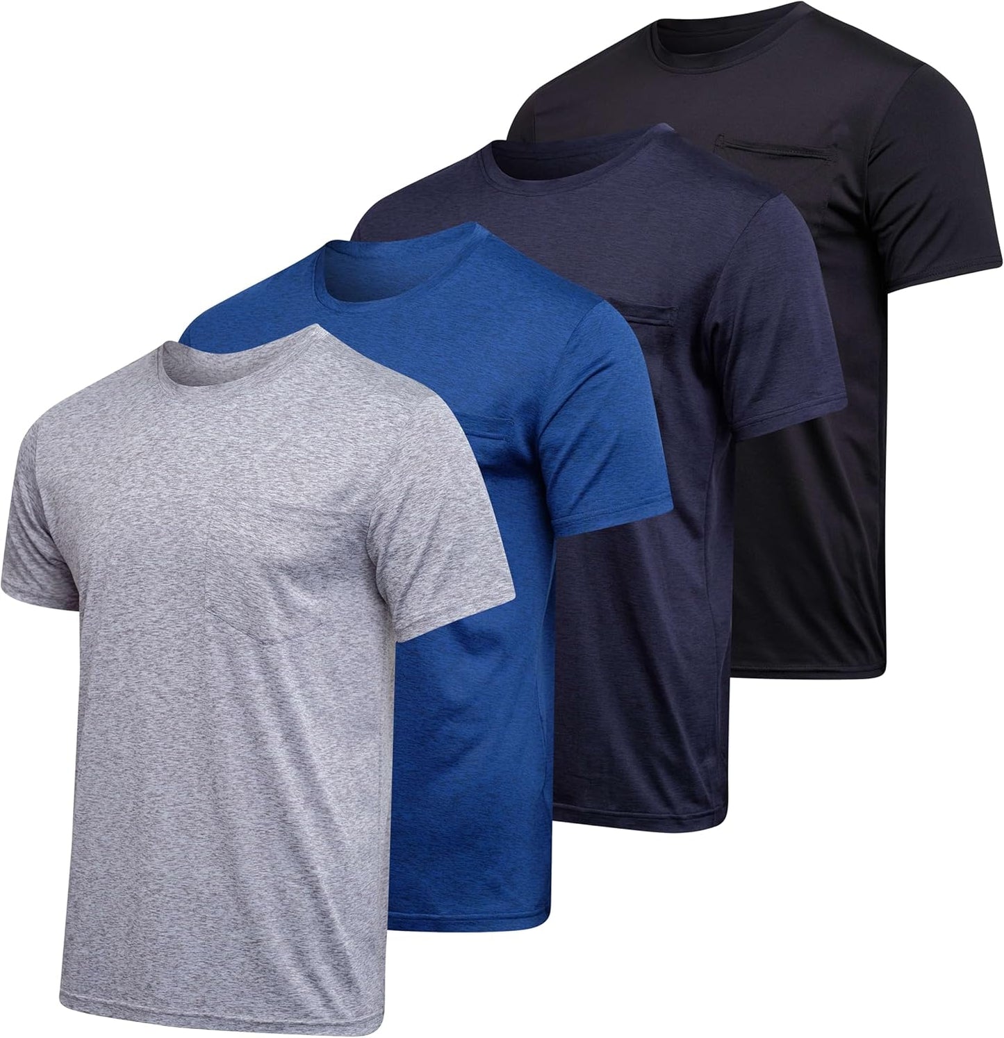 Men's Dry-Fit Short Sleeve Pocket Crew Athletic T-Shirt 4 Pack
