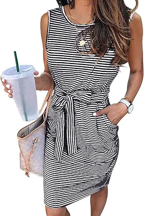 Stylish Sleeveless Striped T Shirt Dress for Summer Fun