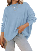 Women's Oversized Ribbed Knit Pullover Sweater - Side Slit Tunic