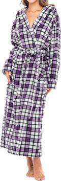 Lavender Tartan Women's Long Plush Hooded Bathrobe - Extra Thick