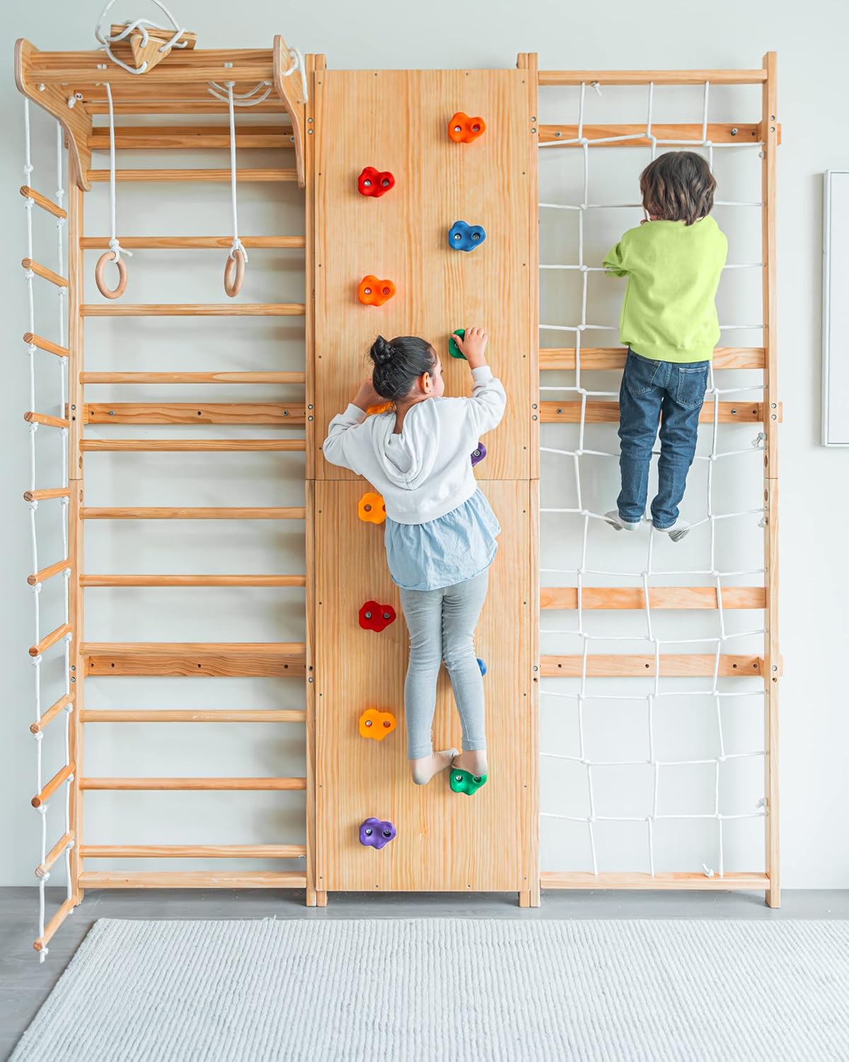 Avenlur Walnut 9-in-1 Swedish Ladder Wall Gym Set for Fun