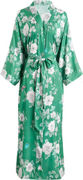 Long Silky Kimono Robe for Women - Lightweight Floral Charm