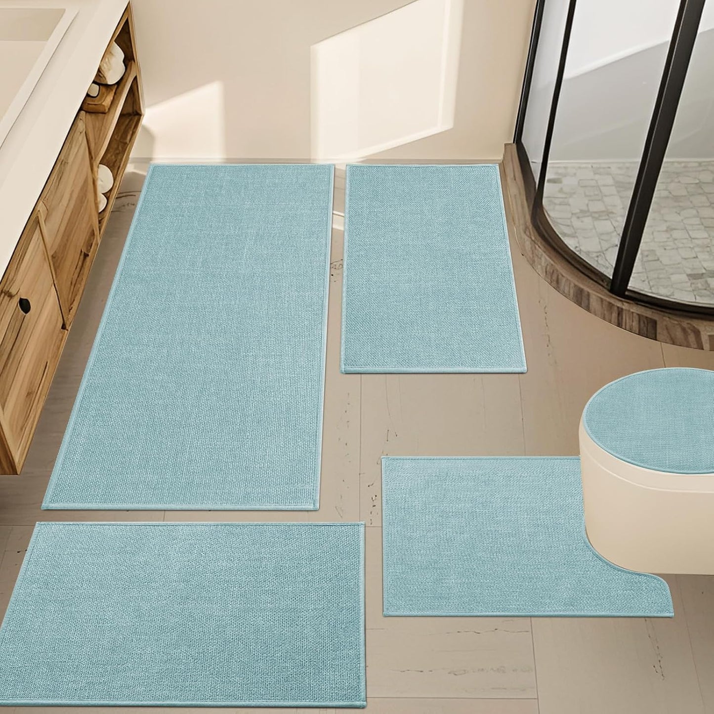 YIHOUSE Blue Bathroom Rug Sets 5 Piece for Quick Dry Comfort