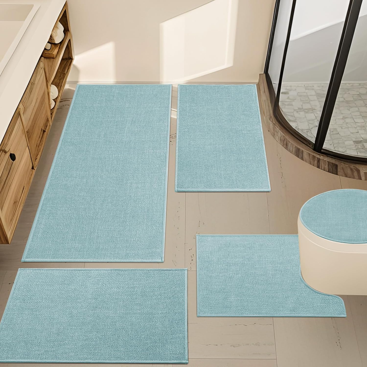 YIHOUSE Blue Bathroom Rug Sets 5 Piece for Quick Dry Comfort