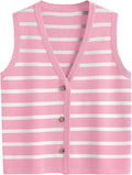 LILLUSORY Vest Tops for Women Striped Button Up Sweater Vest Shoes