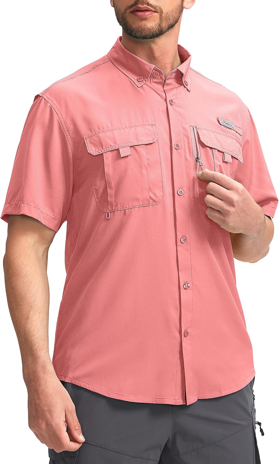 Pudolla Men's Fishing Shirts with UPF50+ and Zipper Pockets