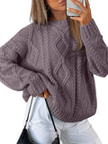 Women Oversized Cable Knit Crewneck Sweater - Cozy Knit Staple