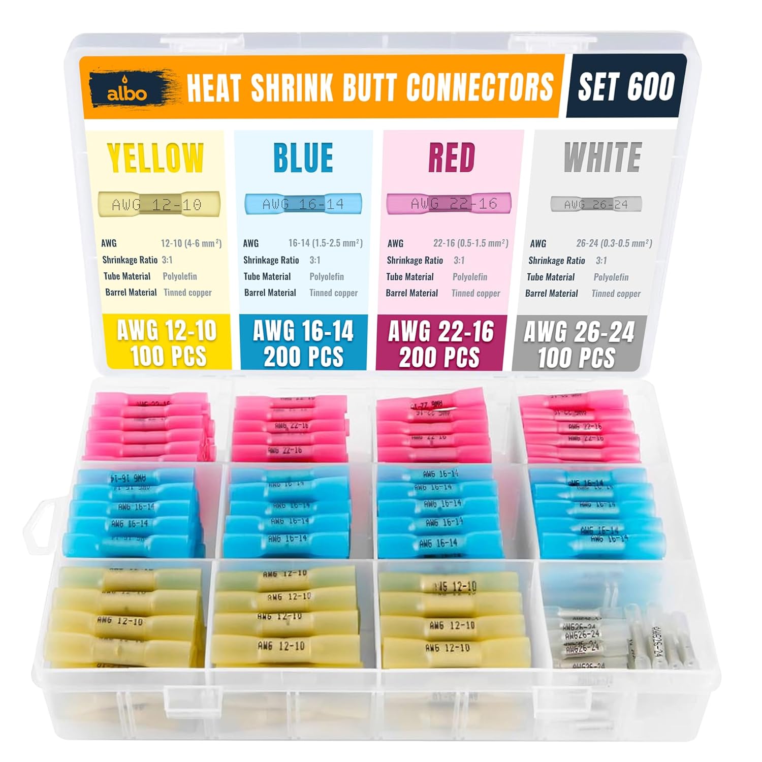 ALBO Set 600 PCS Heat Shrink Butt Connectors for All Projects