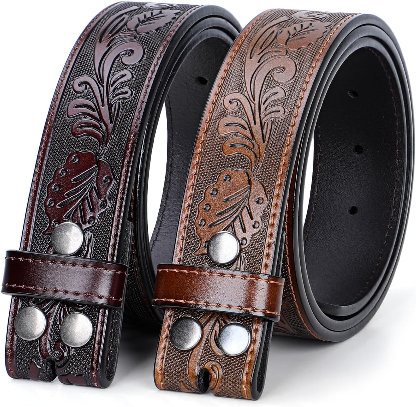 Western Belts for Men 2 Pack - Durable Cowboy Leather Straps