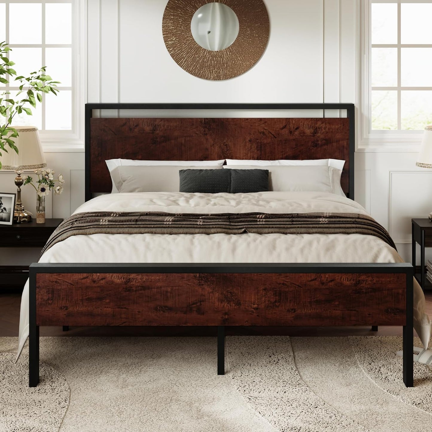 Allewie Full Size Platform Bed Frame with Wooden Headboard