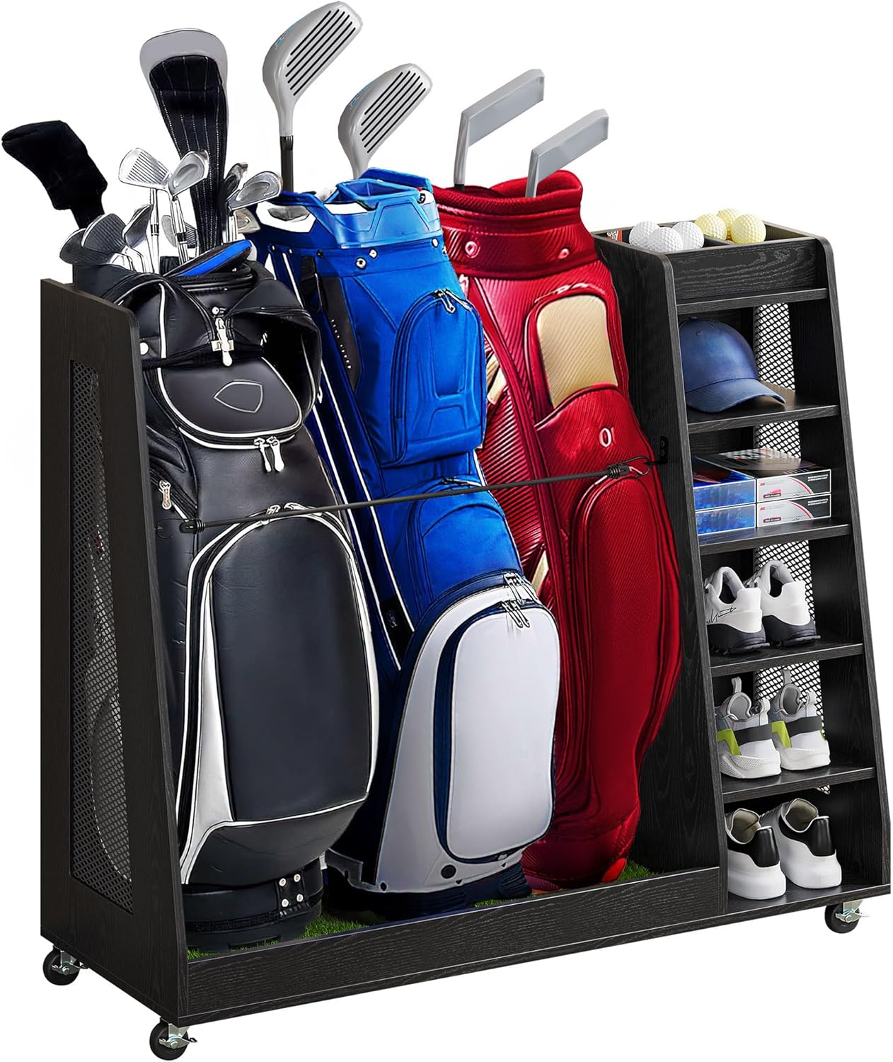 DWVO Wooden Golf Bag Stand with Wheels