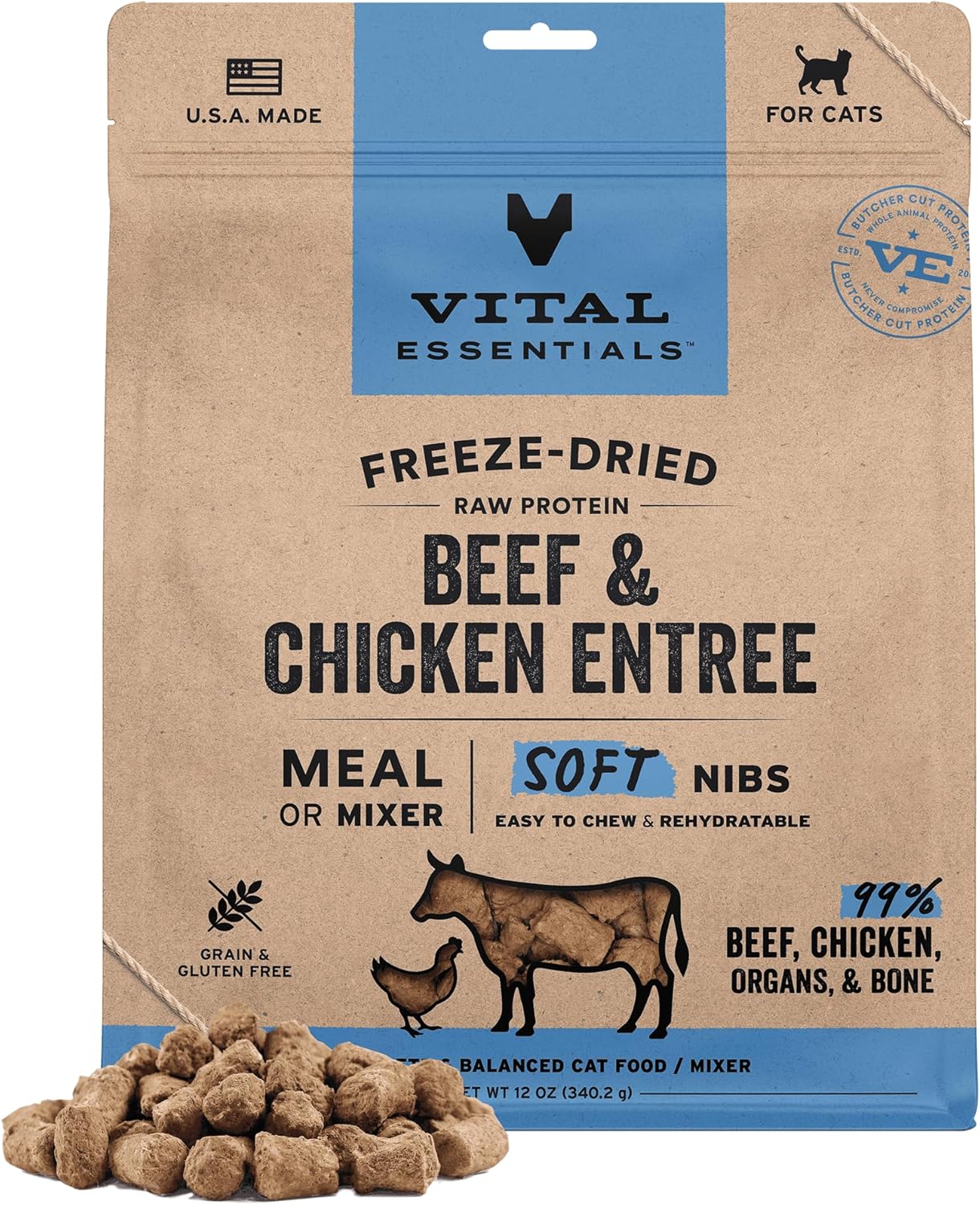 Vital Essentials Freeze-Dried Raw Beef & Chicken Cat Food Nibs