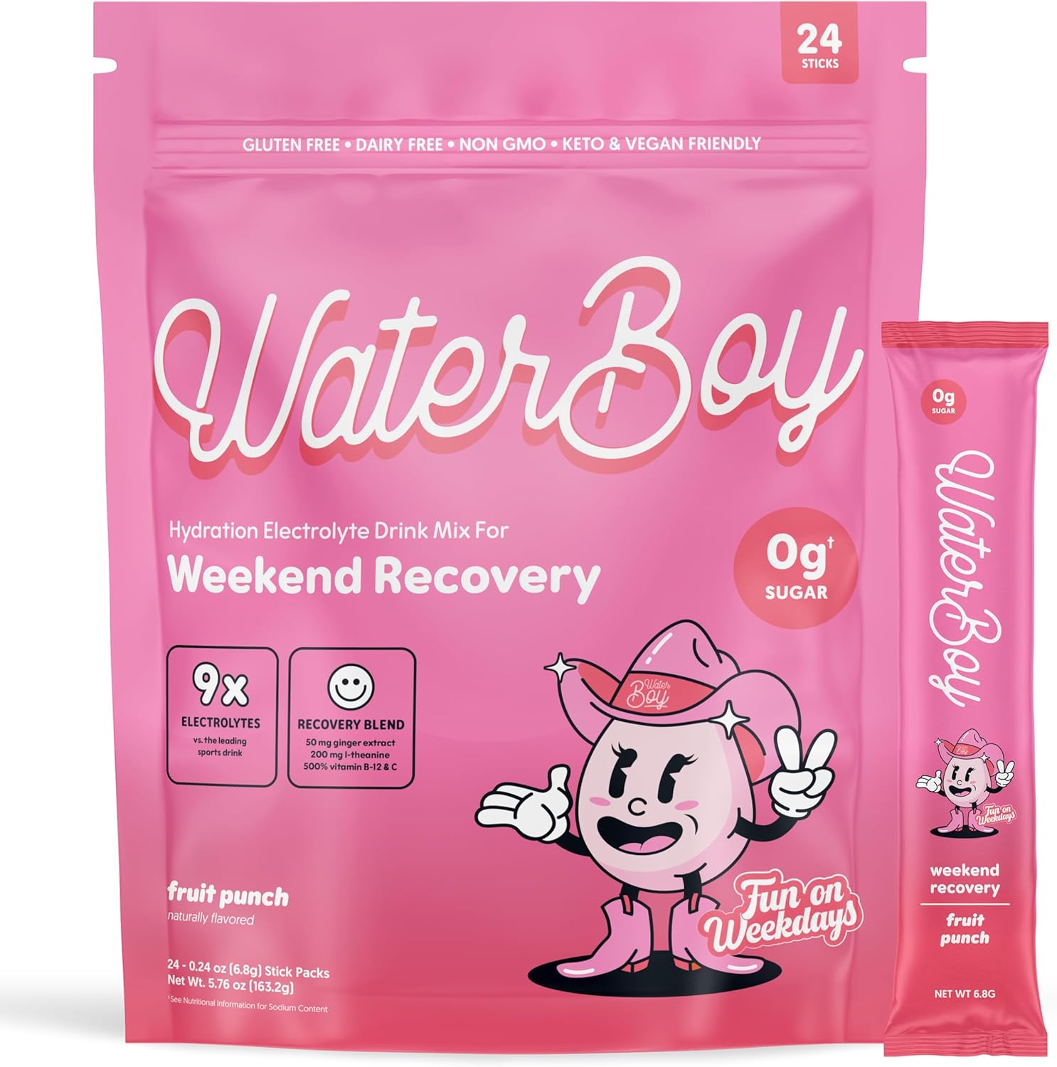 Waterboy Weekend Recovery Electrolyte Powder Packets for Hydration
