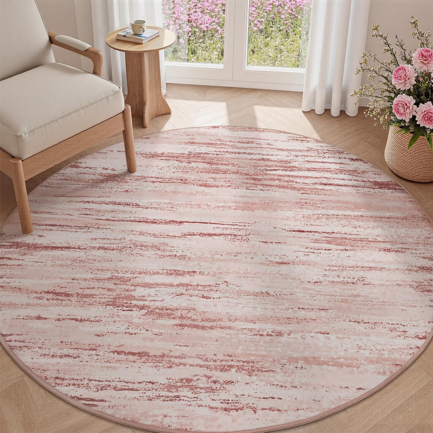 Tchdio Round Rug 5FT Pink Modern Abstract Circle Rug for Bedroom